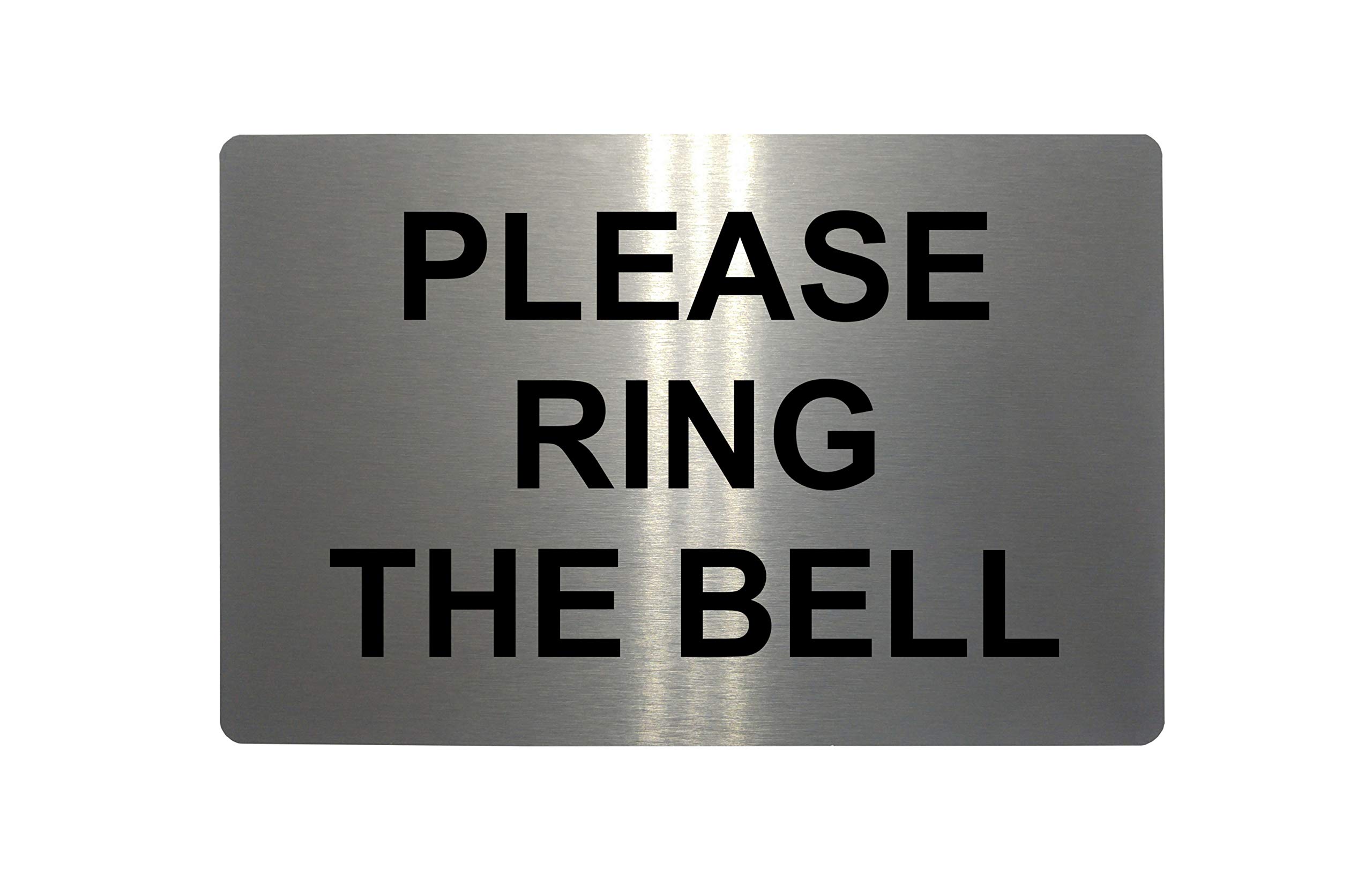 PLEASE RING THE BELL Metal Aluminium Door Sign Plaque For House Office 85x54mm (Brushed Silver)