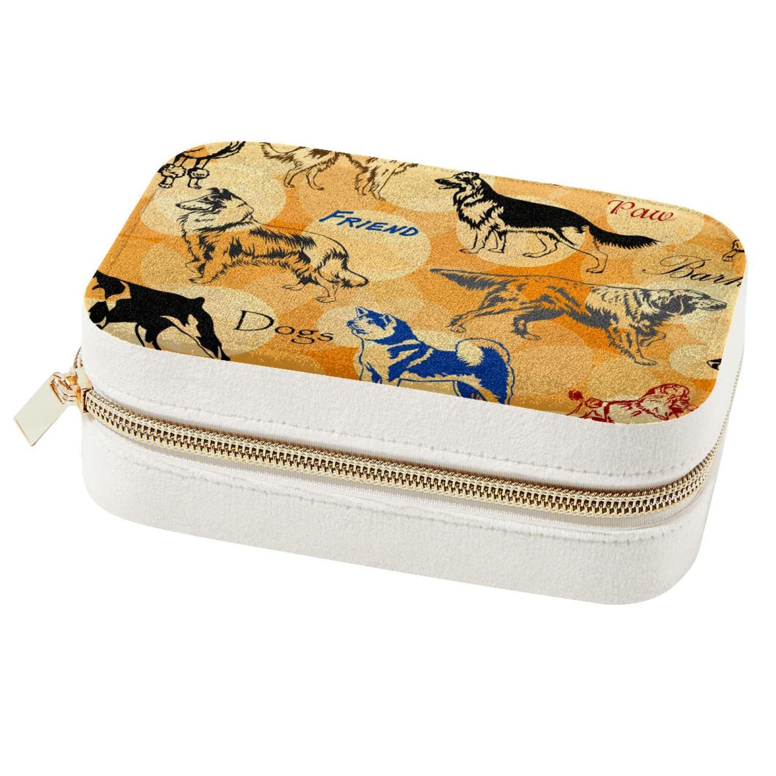 Boîte de rangement bijoux femme écrin rigide en velours motifs de chiens