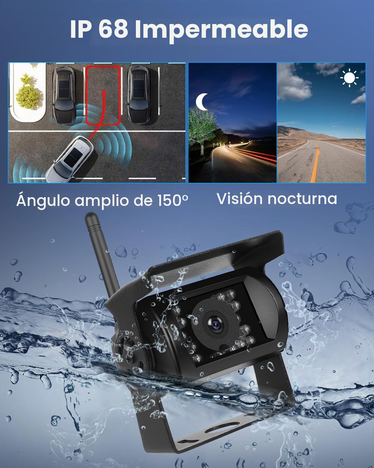NHOPEEW Kit de cámara de Marcha atrás inalámbrica - Pantalla HD de 7 Pulgadas con cámara de Marcha atrás inalámbrica 1080P - Visión Nocturna Impermeable IP68 para Camiones, remolques, autobuses