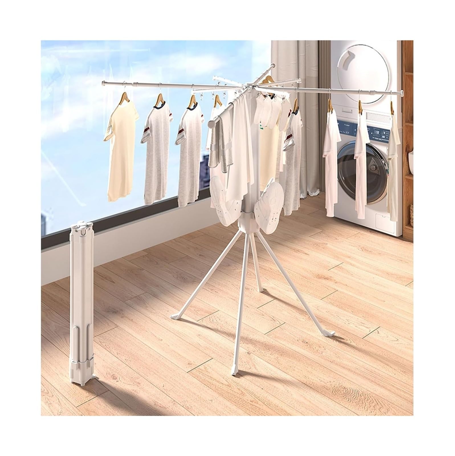 Weniger Faltbarer Wäscheständer aus Stahl | Gunmetal Grey/White 132 cm Indoor Outdoor Camping Balkon: Wäschetrocknen(White)