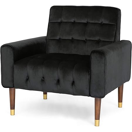 Christopher Knight Home Betsy Velvet Armchair, Modern Glam, Button-Tufted, Waffle Stitching, Black