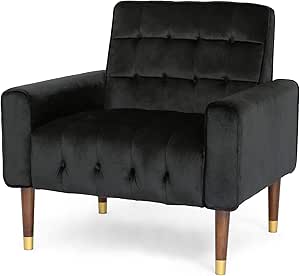 Christopher Knight Home Betsy Velvet Armchair, Modern Glam, Button-Tufted, Waffle Stitching, Black
