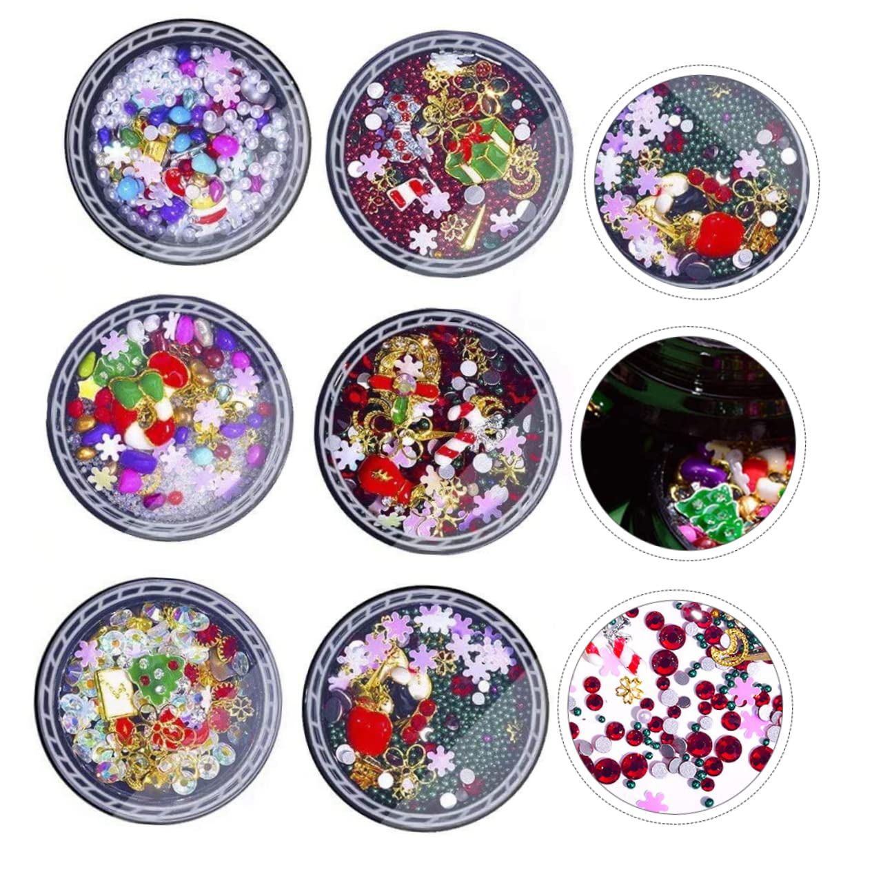 Healvian 3 Ensembles Décorations De Noël Pour Nail Art Breloques De Manucure De Noël Autocollants Pour Ongles Flocons De Neige Strass Pour Nail Art Strass Pour Ongles De Noël 6 boîtes*3