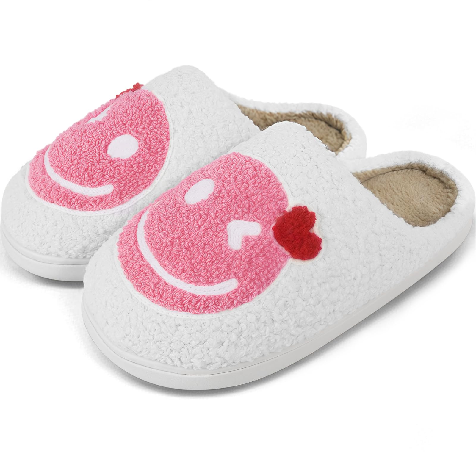 Smile Face Slippers for Women Memory Foam Retro Soft Plush Warm Cozy Non-Slip House Slippers Indoor Outdoor Comfortable