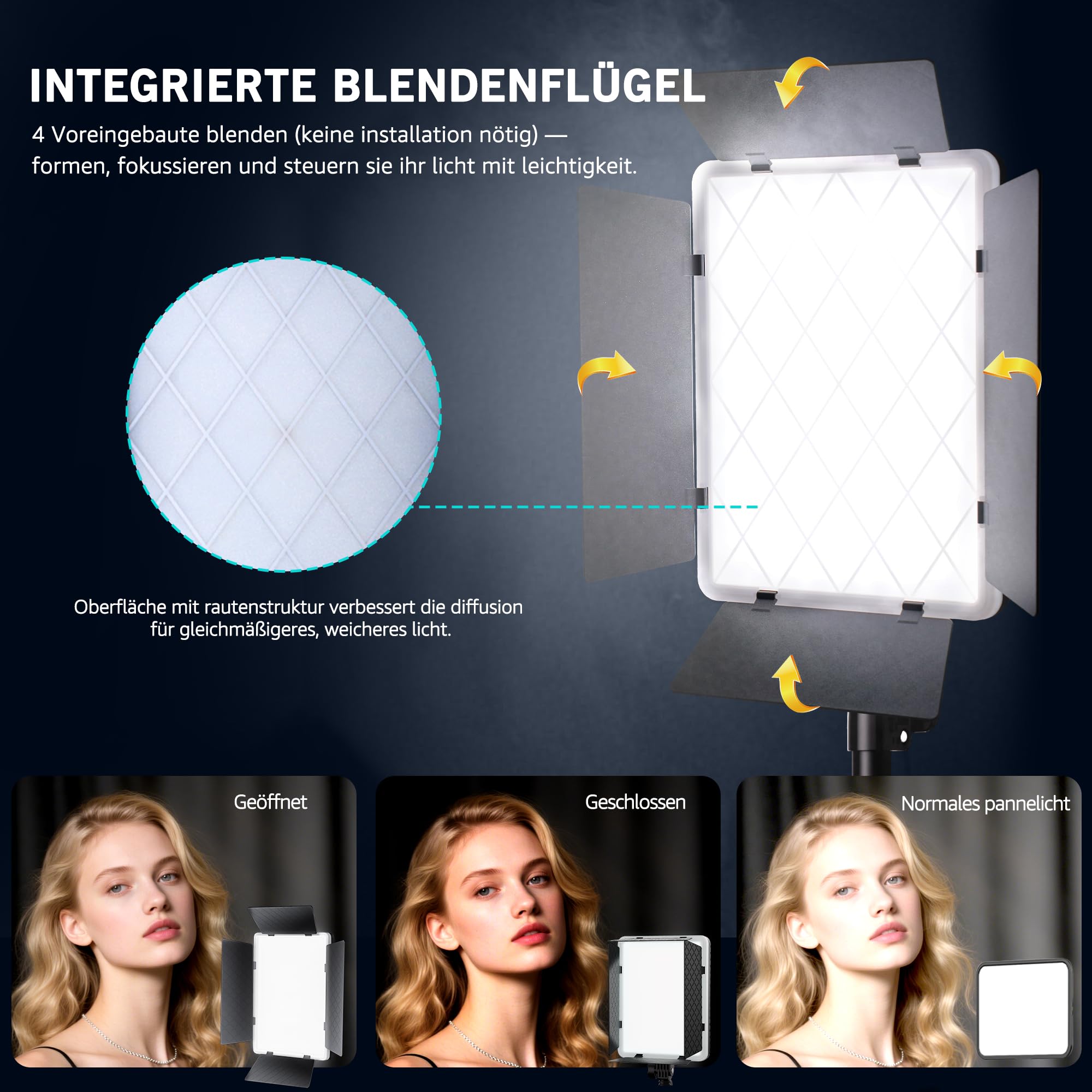 Niceveedi 15" RGB Videolicht, 2-Pack 40W LED Foto licht mit Fernbedienung und Handyhalterung, 2700K-6500K Studio Panel Licht mit RGB/CCT/HSI/Szenenmodus für YouTube/TikTok/Live-Streaming (1 Pack)