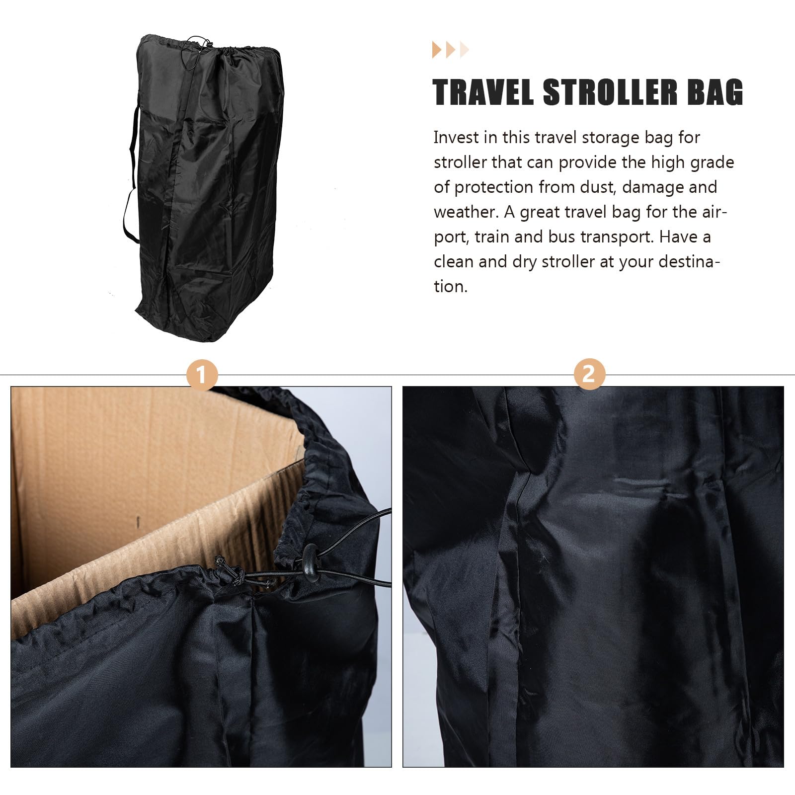 Borsa per Passeggino da Viaggio in Nylon Nero Due Spallacci e Chiusura Regolabile, Protezione Antidanni per Passeggino in Viaggi e Trasporti Aerei
