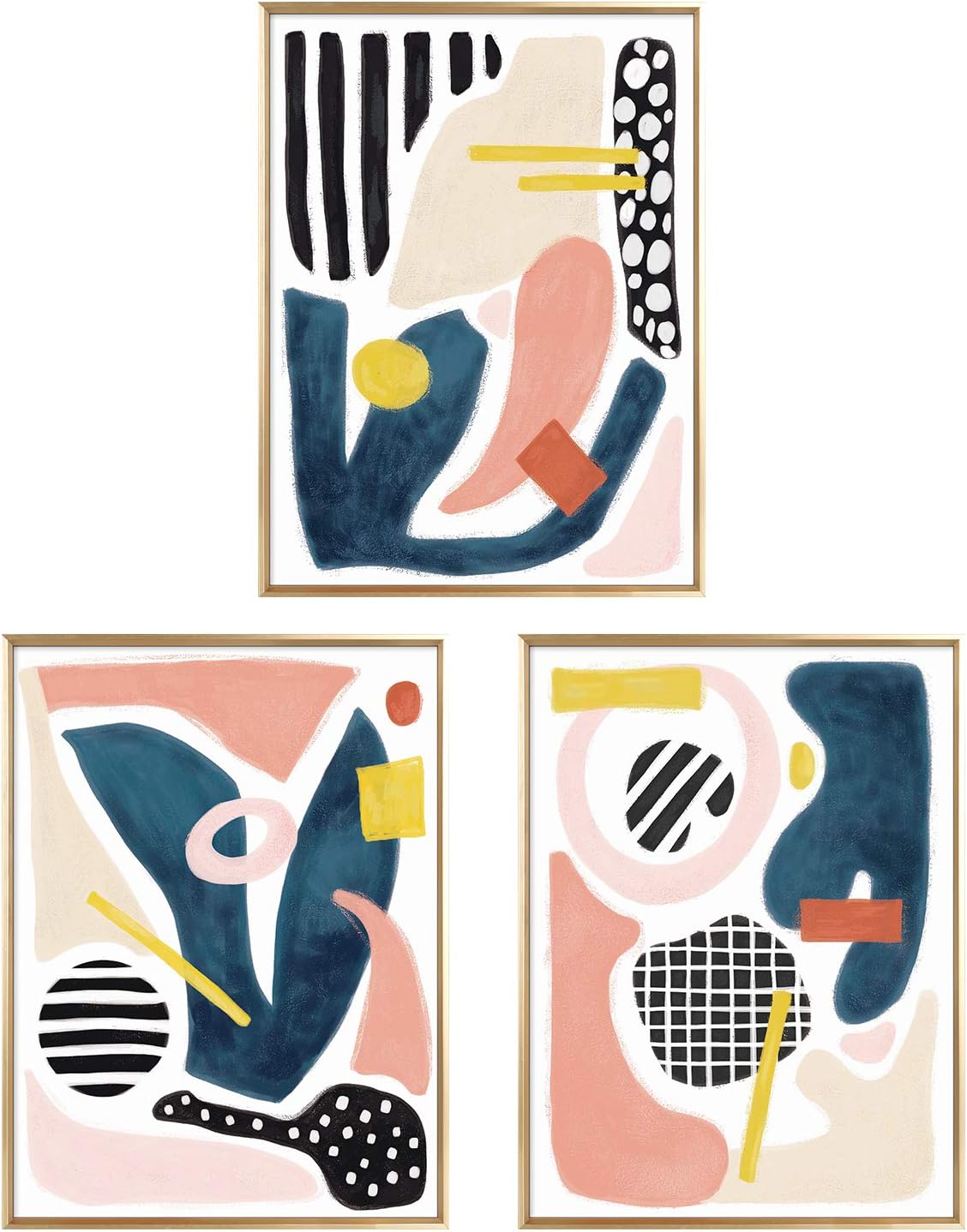 ArtbyHannah 3 Pack 12x16 Inch Modern Framed Canvas Wall Art Decor with Gold Frames and Decorative Abstract Canvas Prints Artwork for Home Decor, Ready to Hang