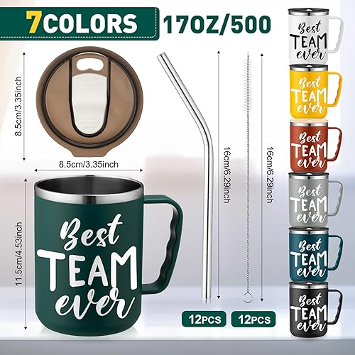 Miniatura 8 de Lallisa 12 tazas de café de viaje a granel de 17 onzas con asa de tapa para mujeres, regalos de agradecimiento, vasos de acero inoxidable, taza