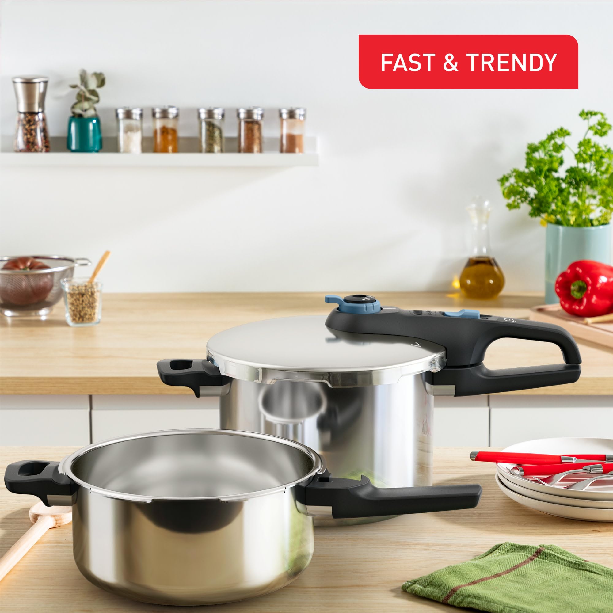 Tefal Secure Trendy Cocotte-minute 2 cuves 4et 6L, Cuisson rapide, 2 programmes, Sûr, Compatible induction P2584301