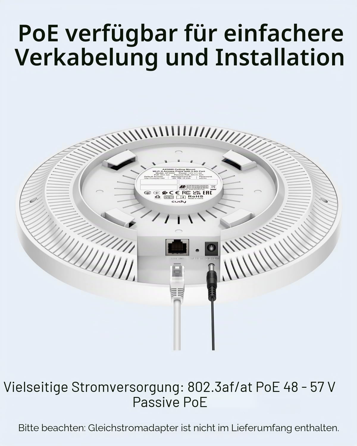 Cudy AX3000 2,5 G WiFi 6 WLAN Access Point, 2,5 Gbit/s RJ45, Business-WLAN-Lösung Mit Mesh-Unterstützung, MU-MIMO, PoE- Oder Gleichstromversorgung, AP3000