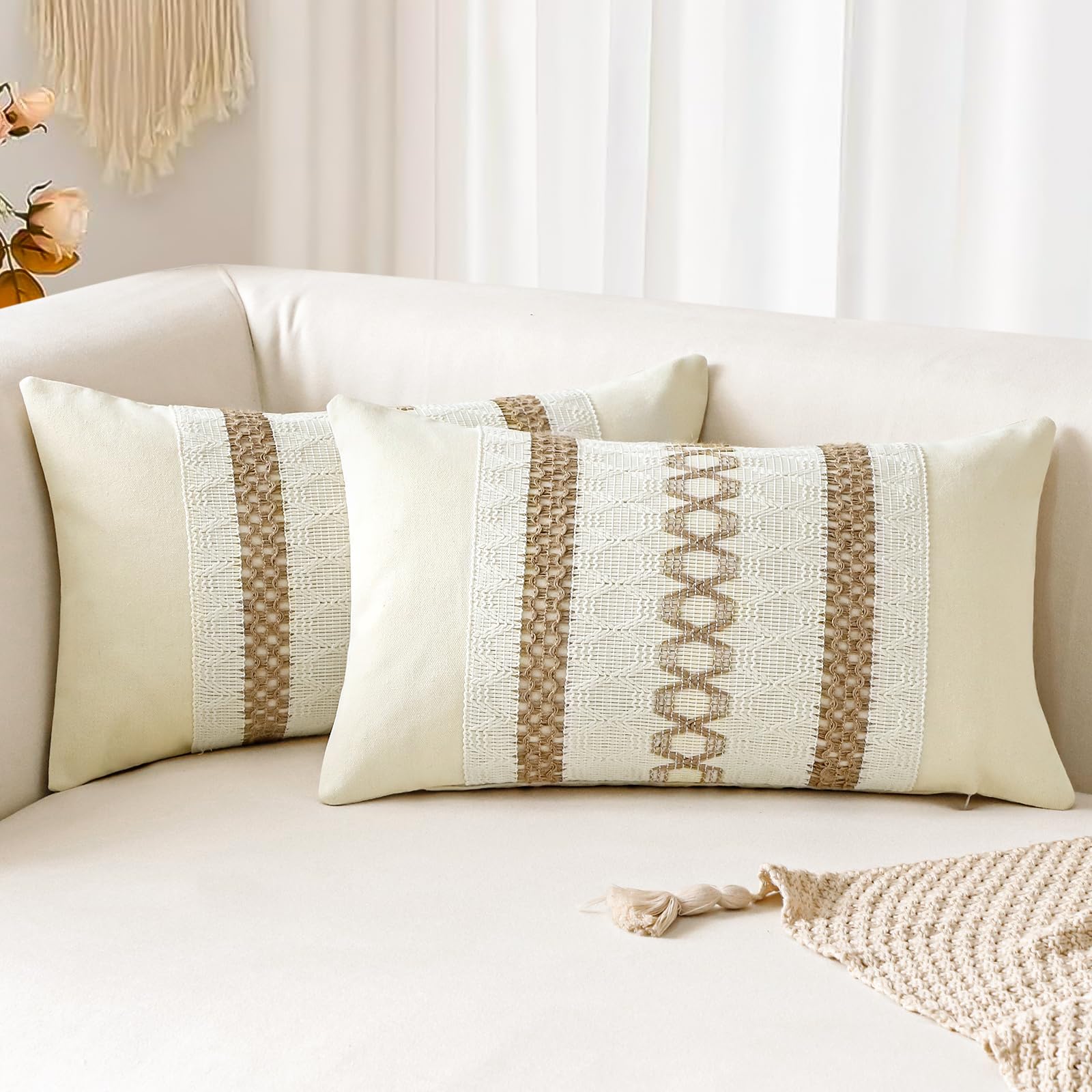 Housse de coussin lombaire en coton et jute tissé de style bohème haut de gamme