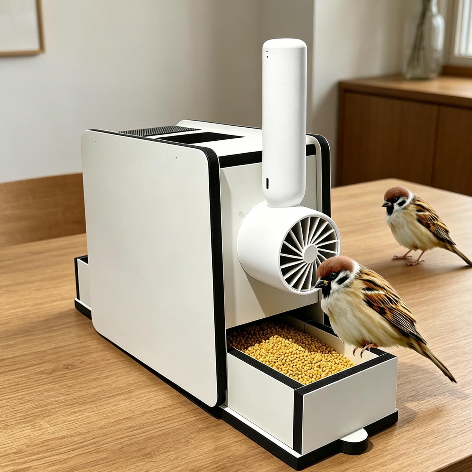 Seed Husk Cleaner, Parrot Food Processing Kit, Air Blowing Separation with Manual Control System, Wooden Feeder Accessory Set, Simple Functional Style Finish, Garden Use for Aviary Maintenance