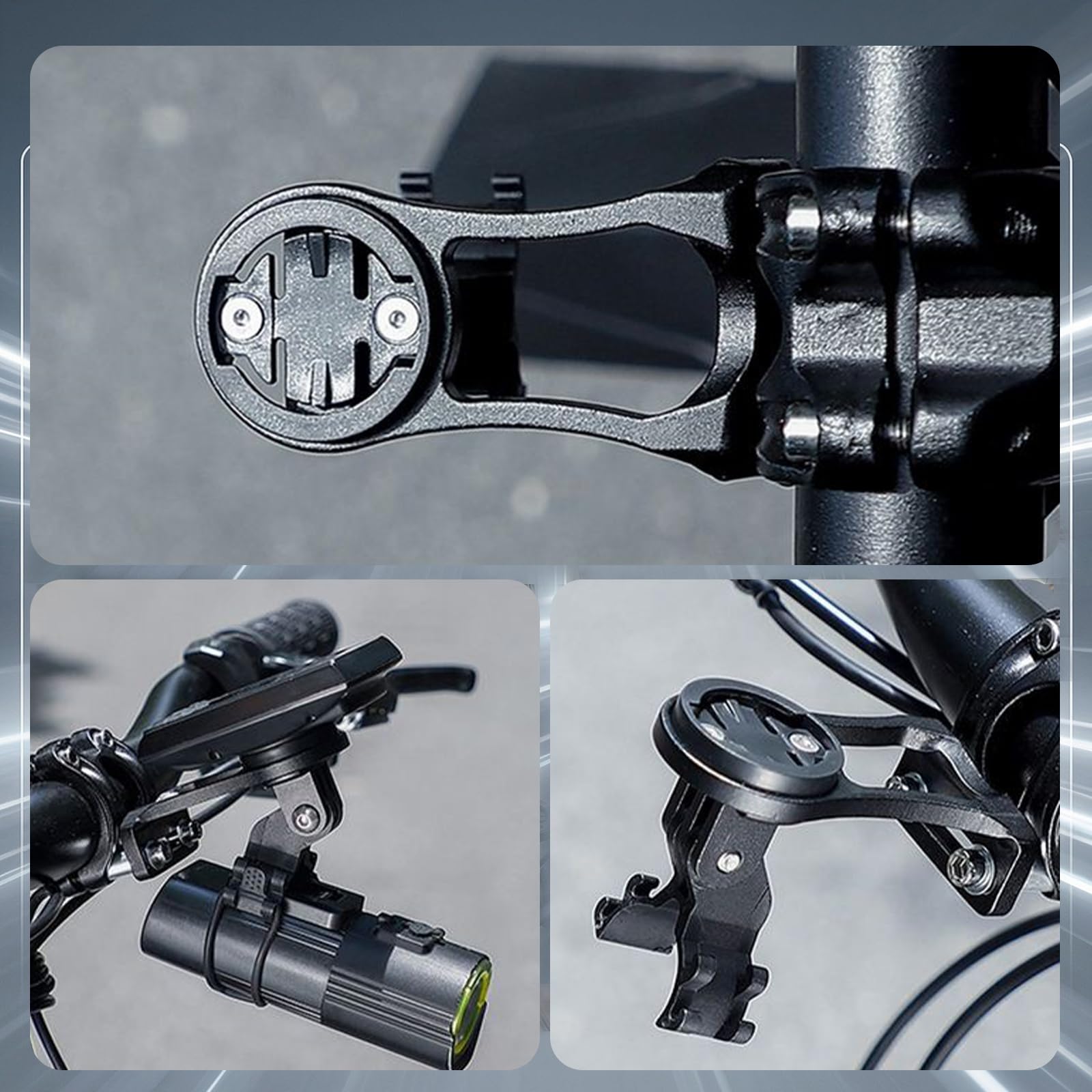 Supporto per Computer da Bici, Supporto a Sgancio Rapido Compatibile con Garmin, Wahoo, Bryton, Ciclocomputer, Compatibile con GoPro, Supporto Esteso per Computer da Bici Esterno (Nero)
