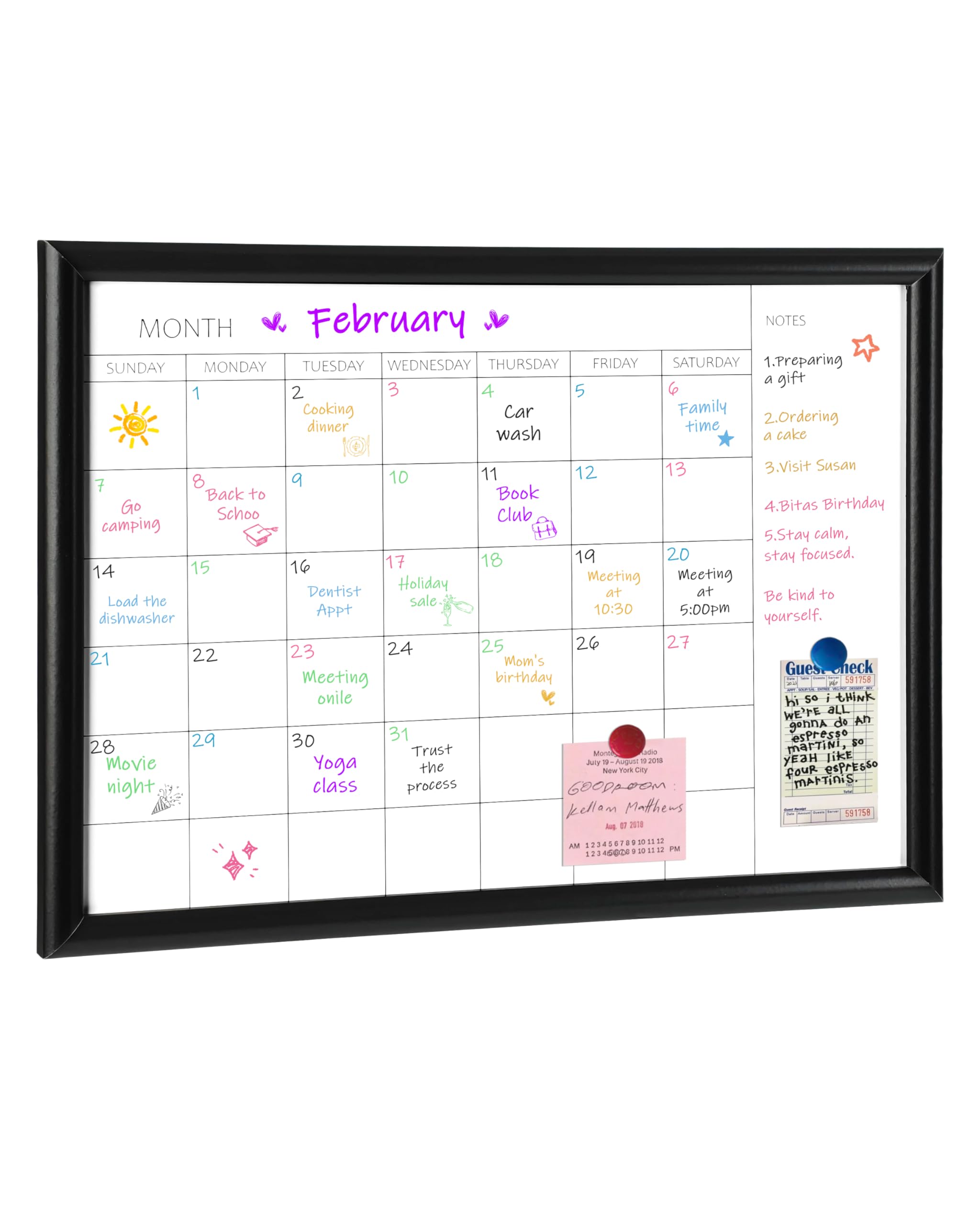 TORASO Dry Erase White Board & Monthly Calendar, Black, 12" x 16"