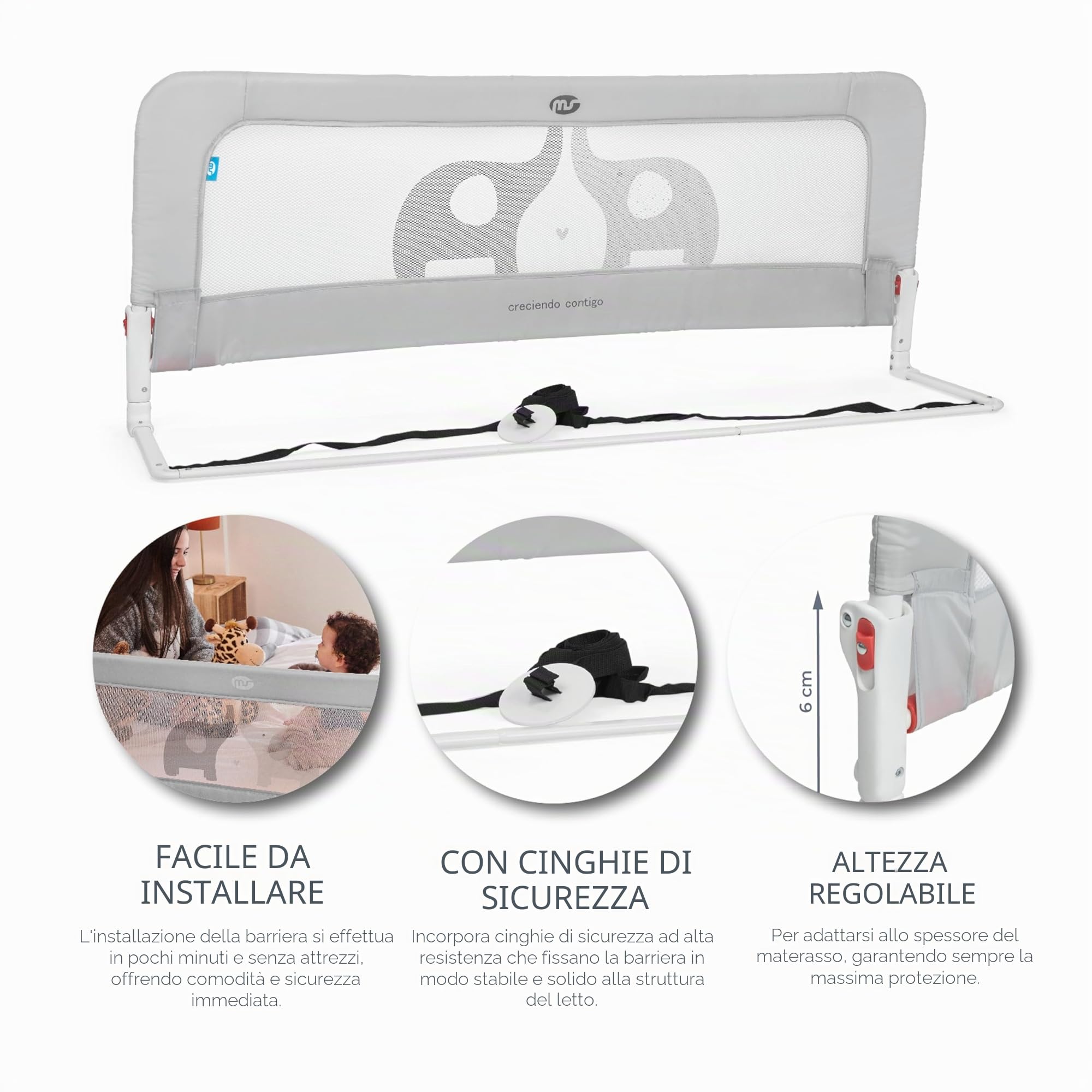 ms BabyWorld - Sponda per letto Baby Nest da 150 cm - Sponda di sicurezza pieghevole con 2 altezze regolabili, protezione anticaduta per lettino per bambini piccoli o adolescenti