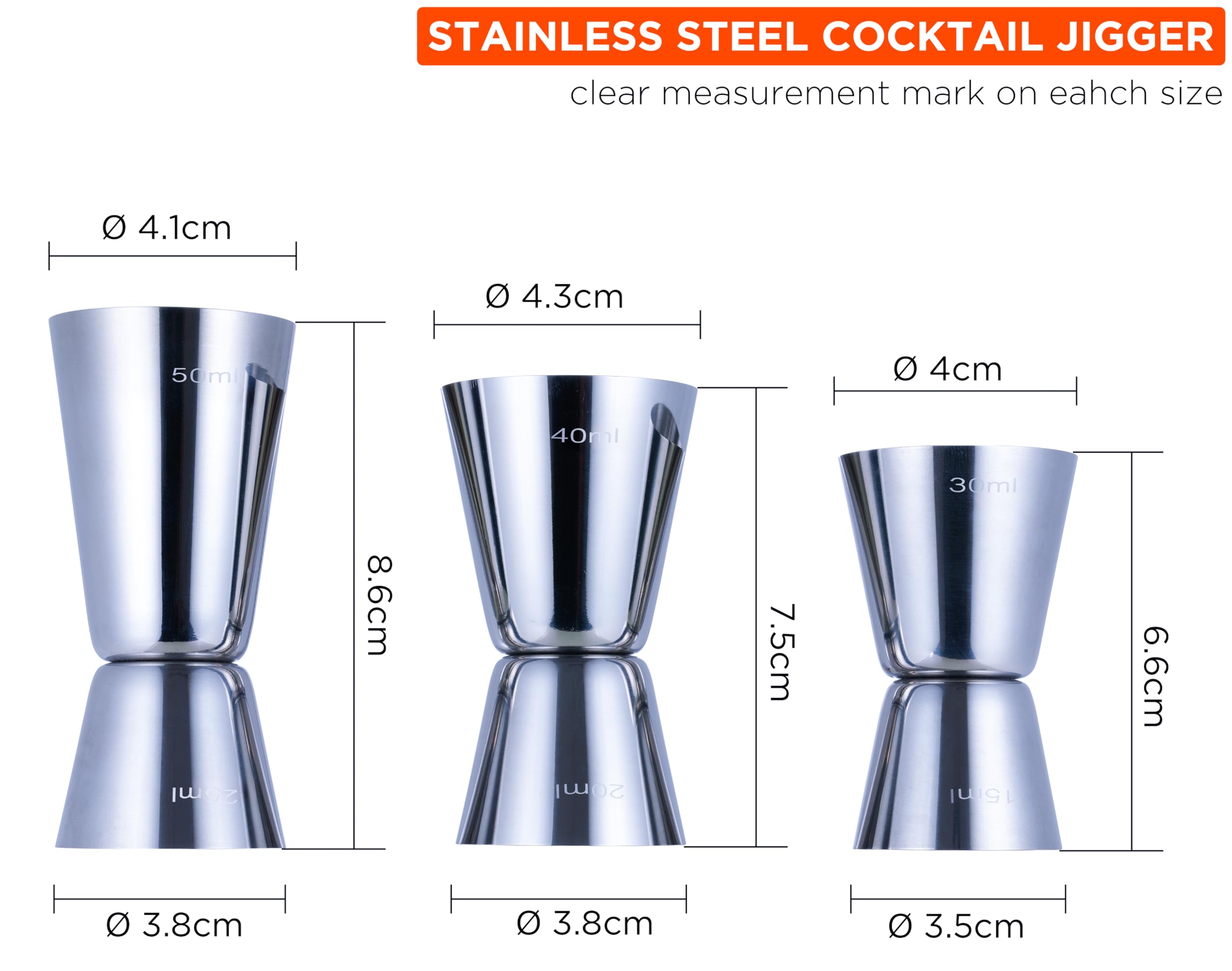 YoiYee Twin Pack Stainless Steel Cocktail Jiggers - Image 2