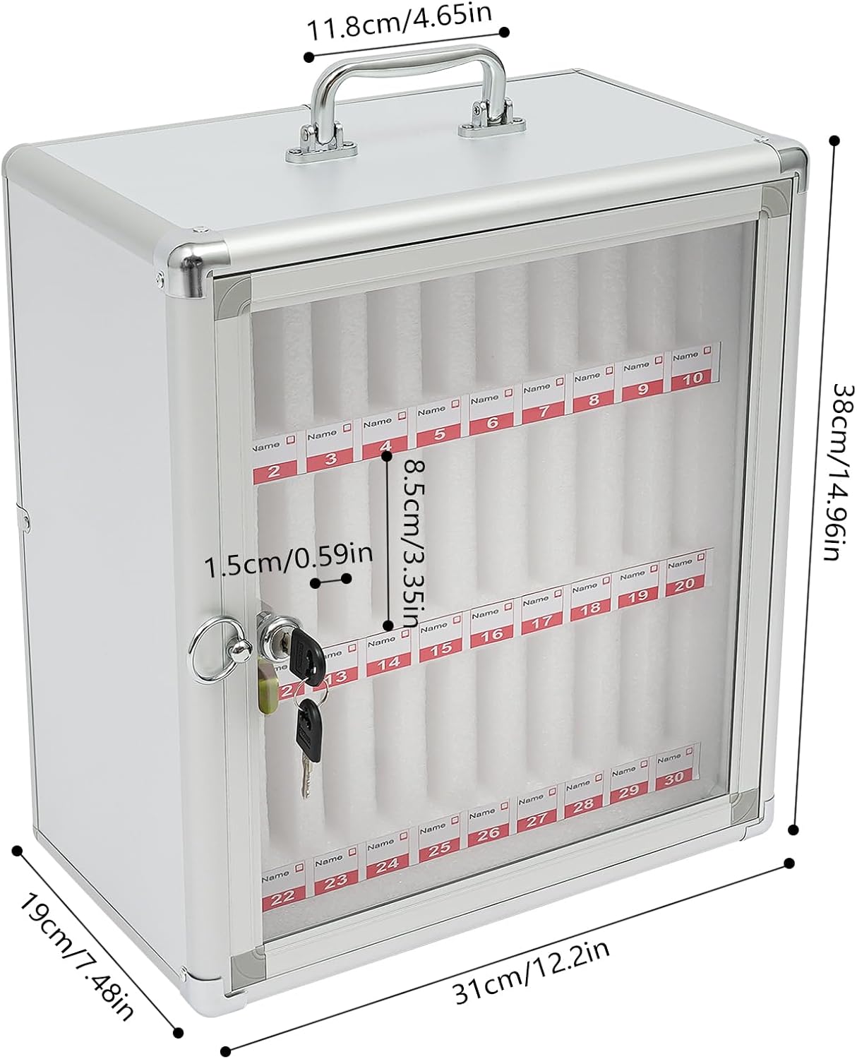30-Slot Wall-Mounted Aluminum Cell Phone Locker for Classroom Storage - Durable Alloy Pocket Chart with 2 Keys - Secure Cell Phone Holder Jail for Students