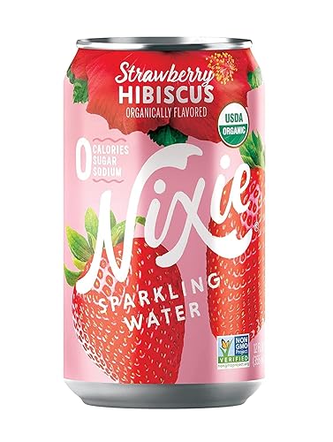 Nixie Agua con gas, hibisco de fresa, latas de 12 onzas líquidas, paquete de 24 | Orgánico, sin OMG, 0 calorías, 0 azúcar, 0 sodio