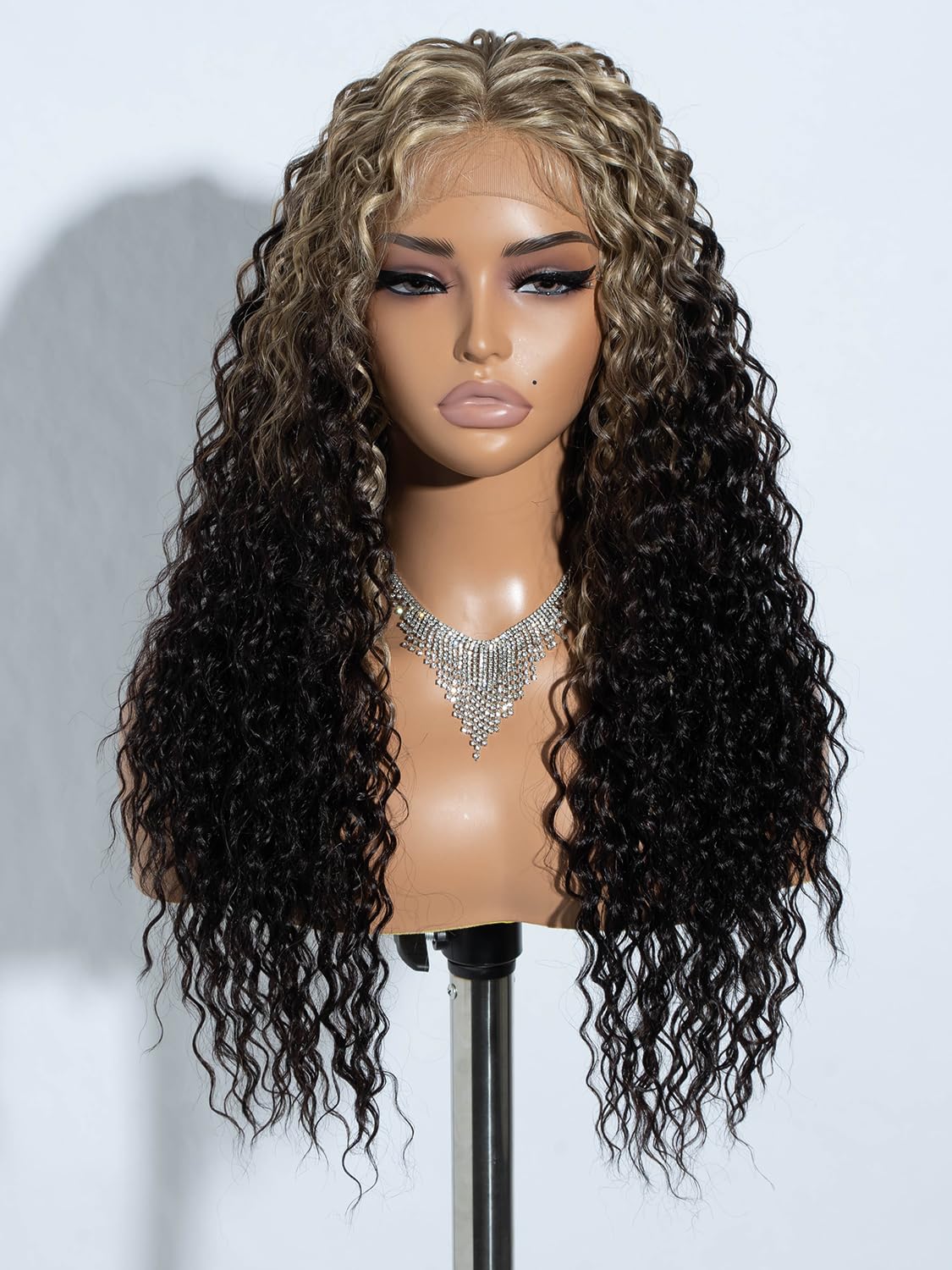 Joedir Ombre Curly Wigs Synthetic Lace Front Wig with Baby Hair 24 Inches Deep Curly Wigs for Women Daily Party