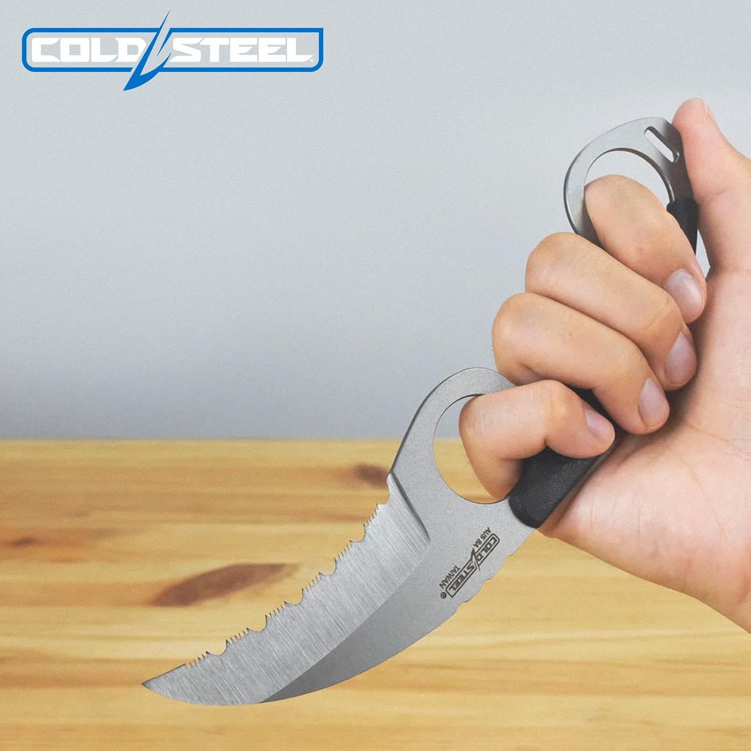 COLD STEEL Double Agent Durable Lightweight Japanese AUS8A Steel Karambit Shape 3" Fixed Blade Tactical Outdoor Hunting Knife, Kray-Ex Handle, Secure-Ex Sheath