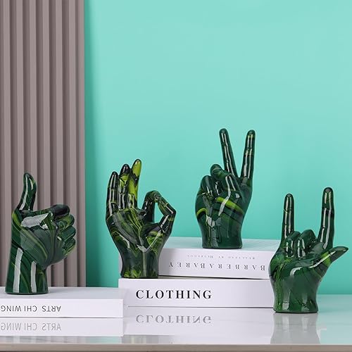 Miniatura 6 de Estatua de escultura de gesto de paz, decoración del hogar con gesto verde, figura de resina para sala de estar, entrada de vestíbulo, consola,