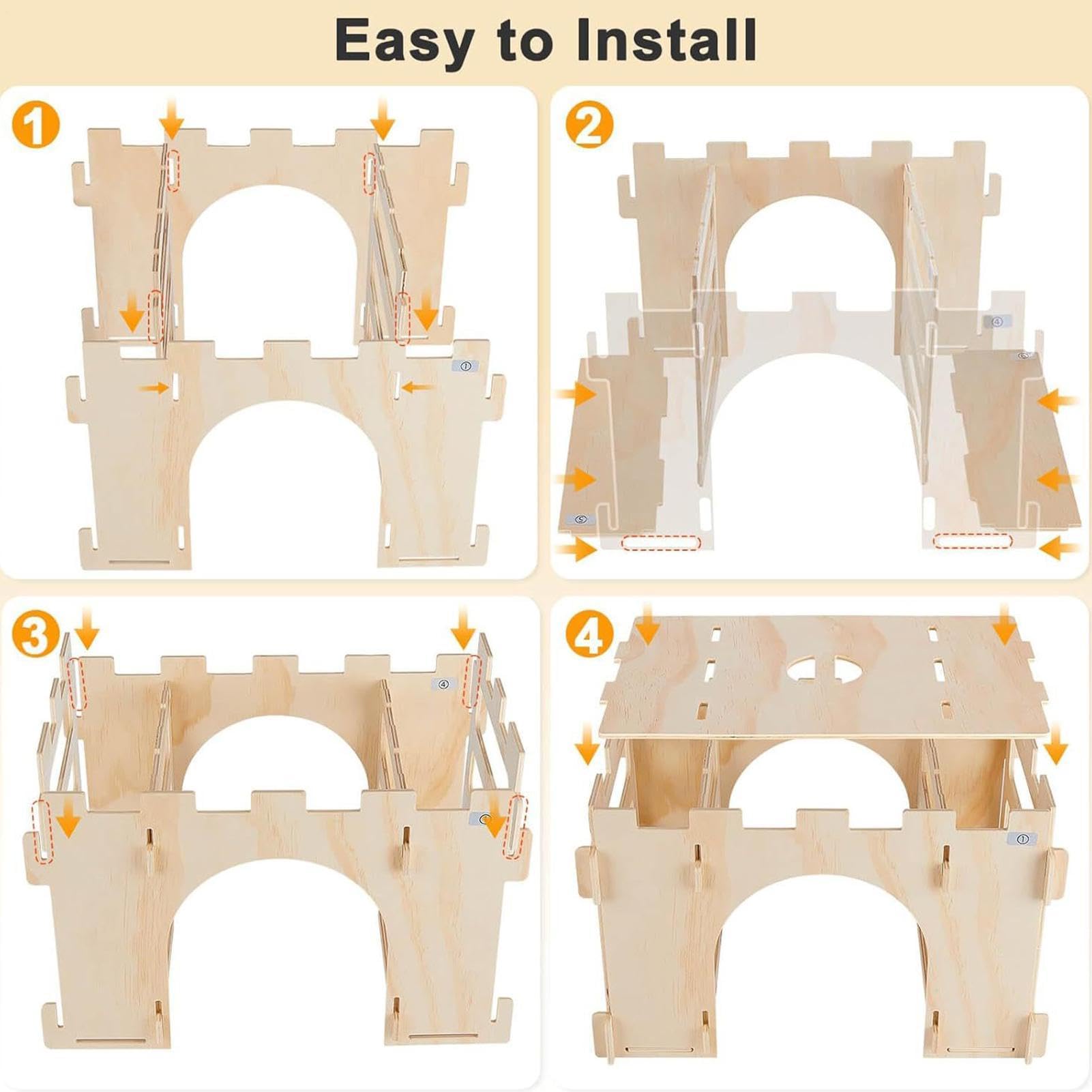 Casetta per Conigli in Ambiente Interno | Nascondiglio Rimovibile per Piccoli Animali | Castello in Legno per Cincillà e Conigli - Recinto per Cincillà e Ricci da Giardino ed Interno
