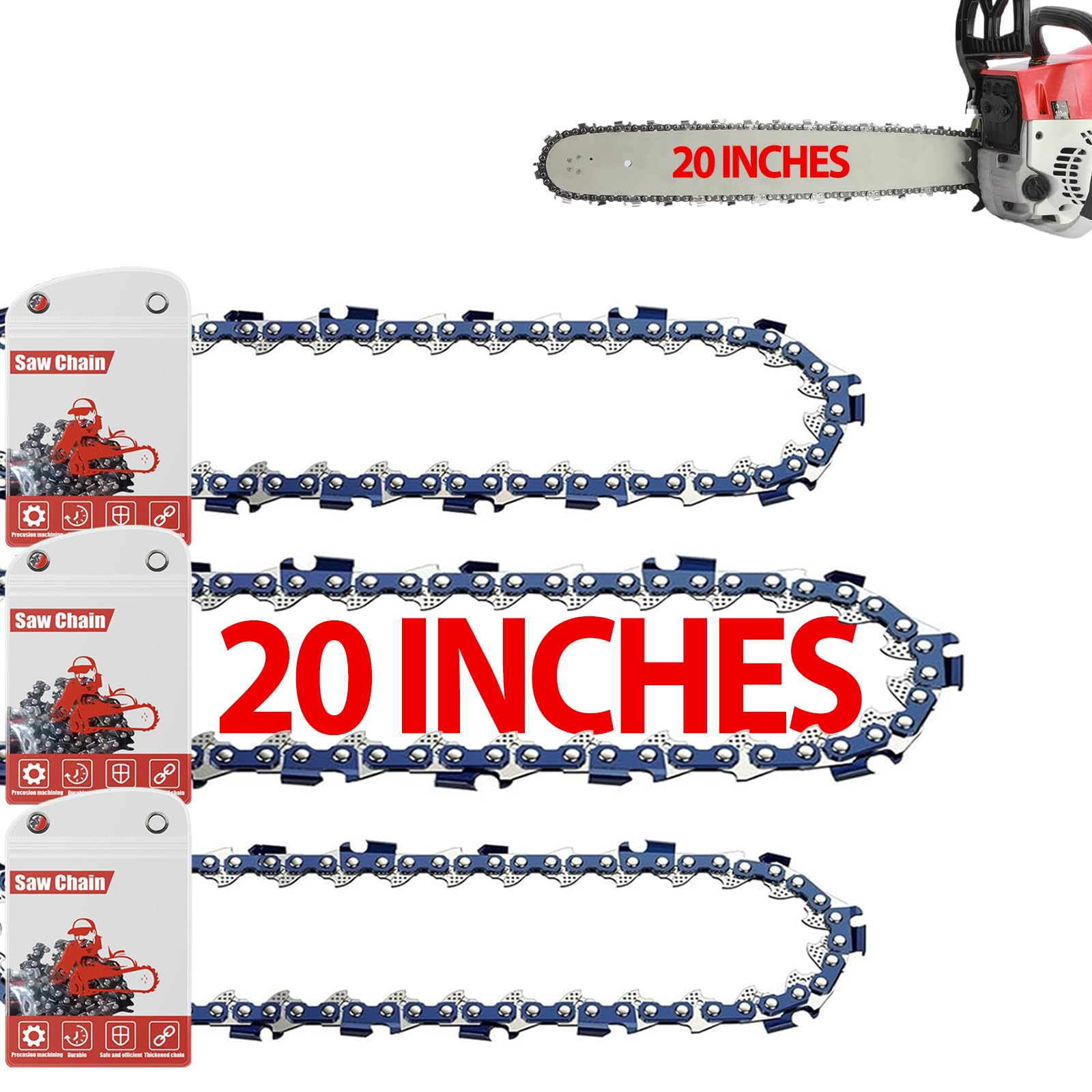 FuGuiB 20 Inch Chain Saw Chains 3-Pack, 50cm 1.5mm 0.325" LP 76 Drive Links, Chains for Chainsaws, Compatible with Parker PCS6200, PCS5800