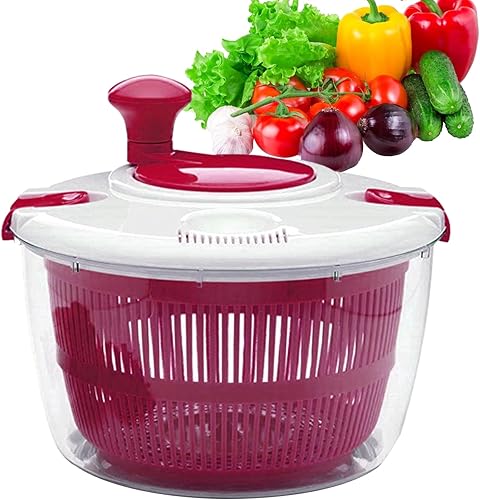 Escurridor de ensalada con drenaje, cuenco, secadora de ensalada, colador giratorio de frutas y verduras, rápido y fácil, multiuso, para lechuga,