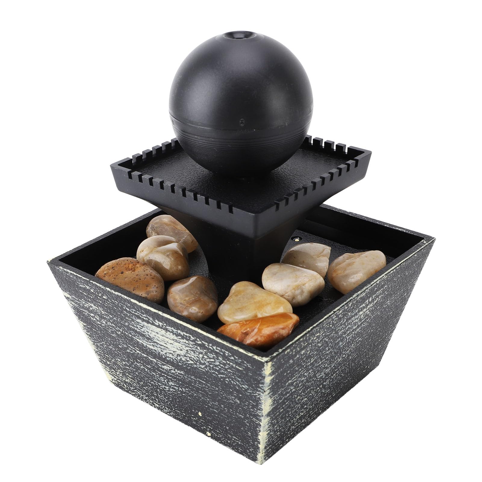 Jiawu Indoor Relaxation Tabletop Ball Fountain, Indoor Decorative Plastic Tabletop Water Fountain, Yellow LED Light for Office