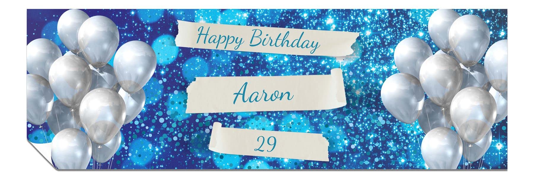 Personalised Birthday Banners - Happy Birthday Banners for Men & Women - HD Printed Banner Decorations for Him or Her - Party Wall Banner Blue & Sparkles 6ft x 2ft Large Banner