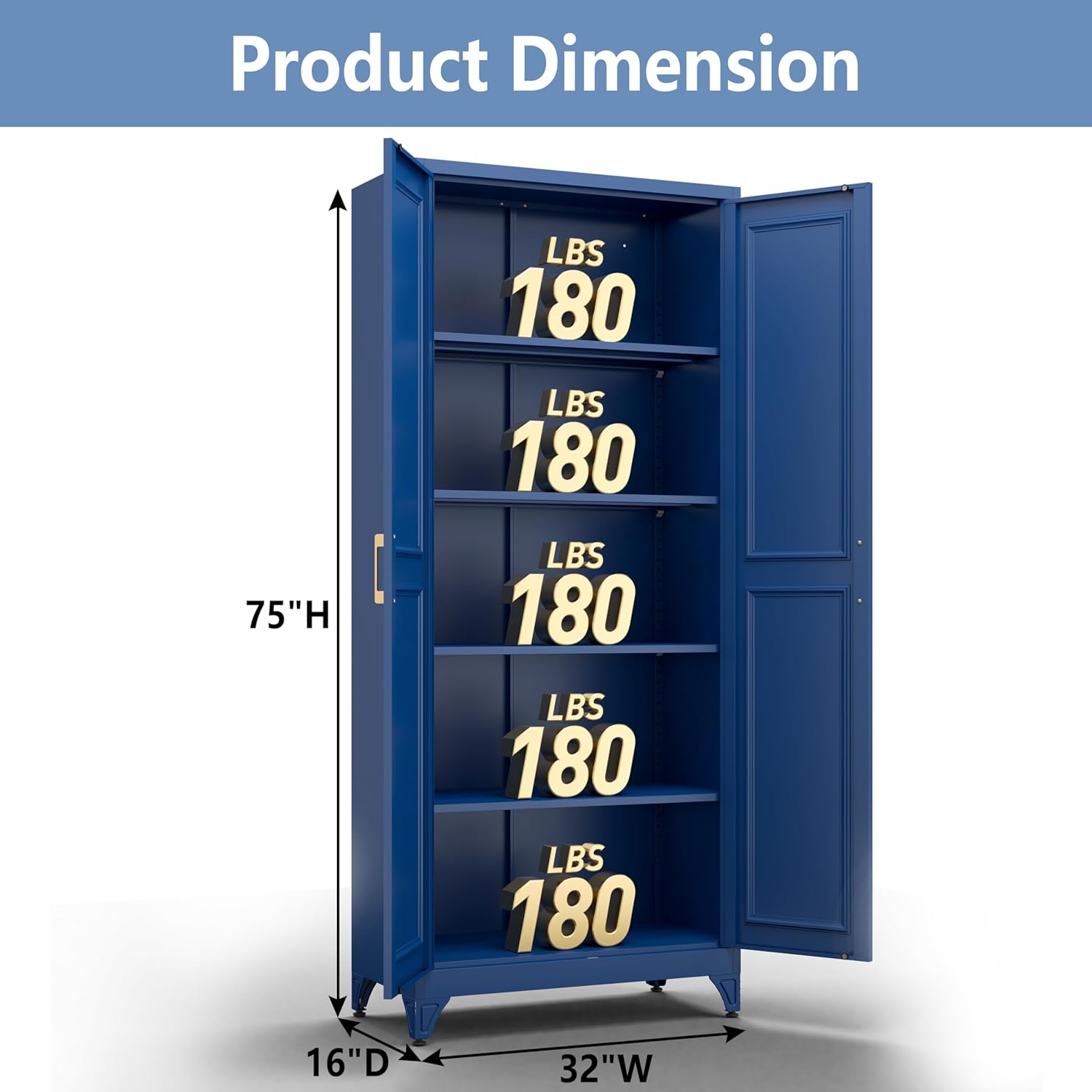 Polup Metal Storage Cabinet,75" Tall Kitchen Pantry Storage Cabinet with Doors and Adjustable Shelves, Blue Metal Pantry Cabinets, Large Cupboard for Kitchen, Dining Living Room, Bathroom, Office