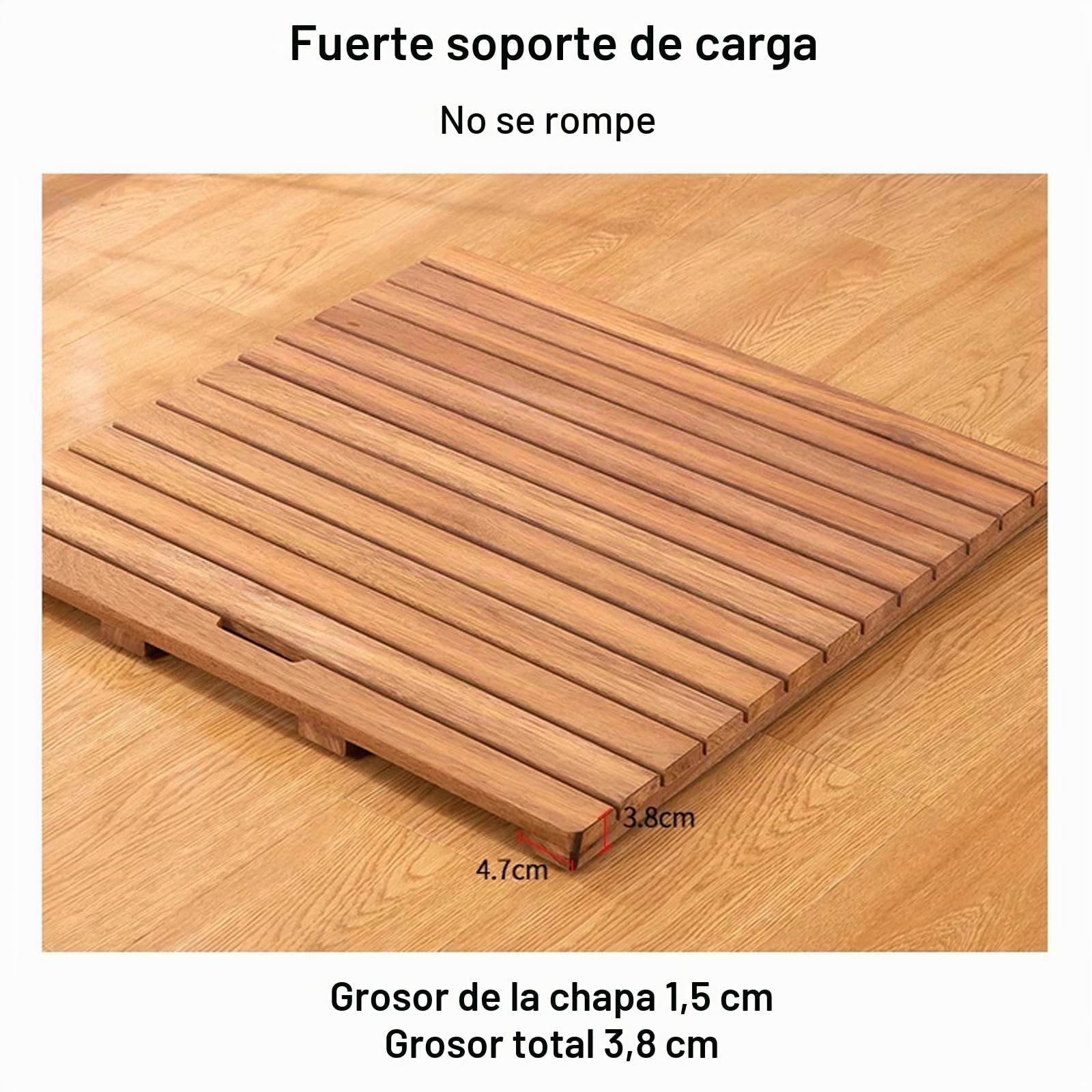 Alfombrilla de Baño de Bambú Antideslizante Personalizable,Tarima para Ducha,Tarima de Ducha Absorbentes de Madera Maciza,Tarima con Diseño de Mango,con Pies Antideslizantes (40x40cm/16x16in)
