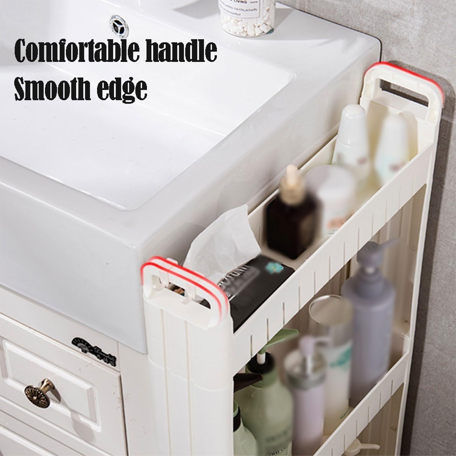 Carrello a 3 livelli con ruote, 10 cm di larghezza, sottile carrello portaoggetti per cucina e bagno, design senza viti, carrello stretto multiuso, soluzione salvaspazio