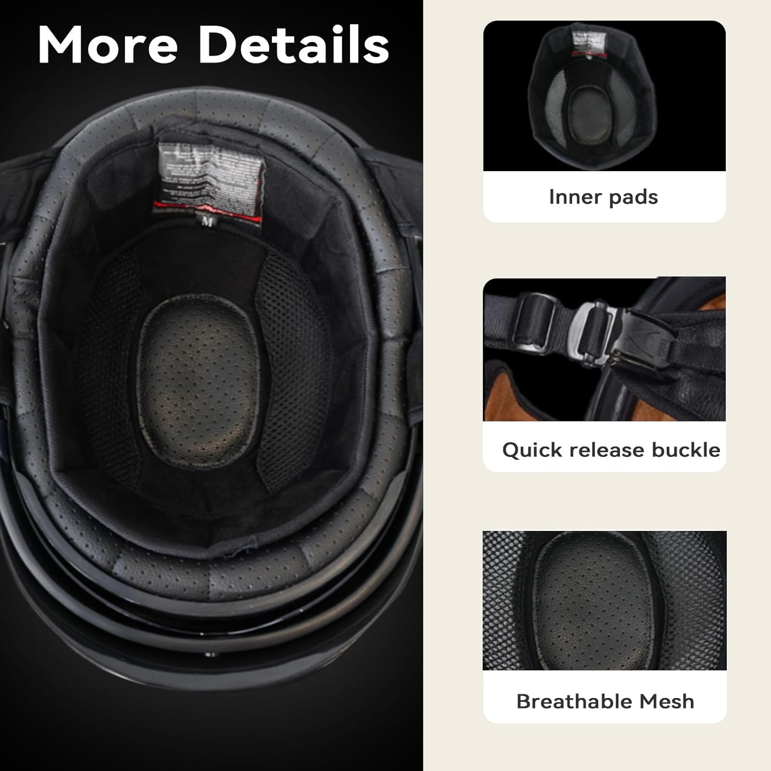 VCOROS Carbon Fiber Open Face Retro Motorcycle Helmets Men Women Half Face Helmets for Motorbike Cruiser Chopper Moped Scooter ATV (Flat Black, L) - Image 9