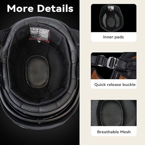 Miniatura 9 de VCOROS - Cascos de cara abierta de fibra de carbono estilo retro para motocicleta, cascos de media cara para hombres y mujeres, para moto, crucero,