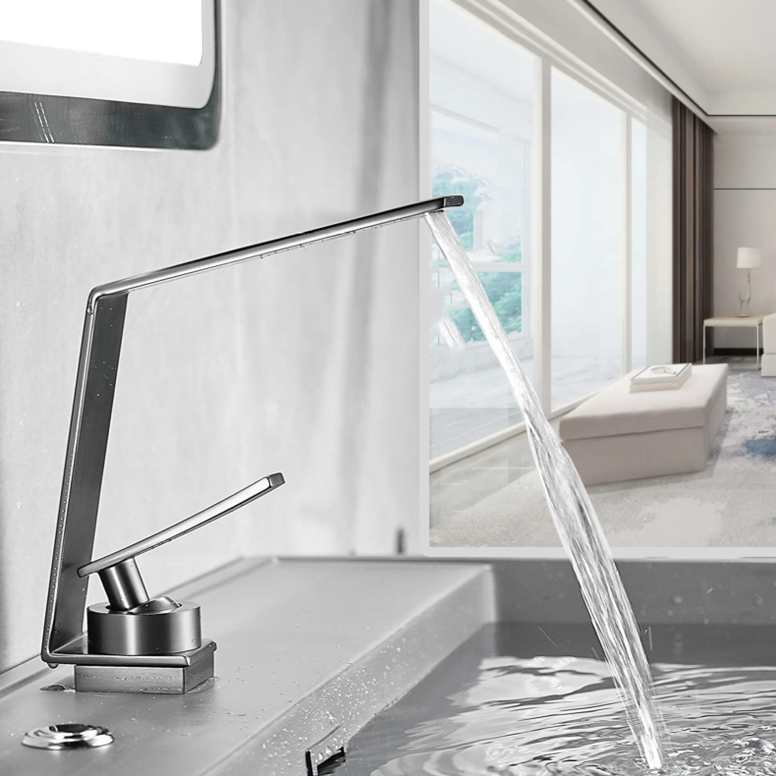 Robinets cascade pour lavabo de salle de bain, robinets de lavabo mitigeur chaud et froid à levier unique, robinet de lavabo de salle de bain monotrou à poignée unique, blanc Interesting life