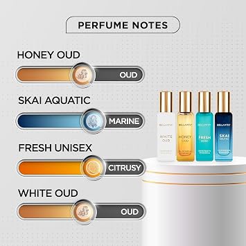 Bellavita Luxury Unisex Perfume Gift Set with Honey Oud, White Oud, Skai, and Fresh | 80ml | Perfume for Men and Women | Honey, Artemisia Lemon, Bergamot, and Sweet Almond Notes | Women's Day Special