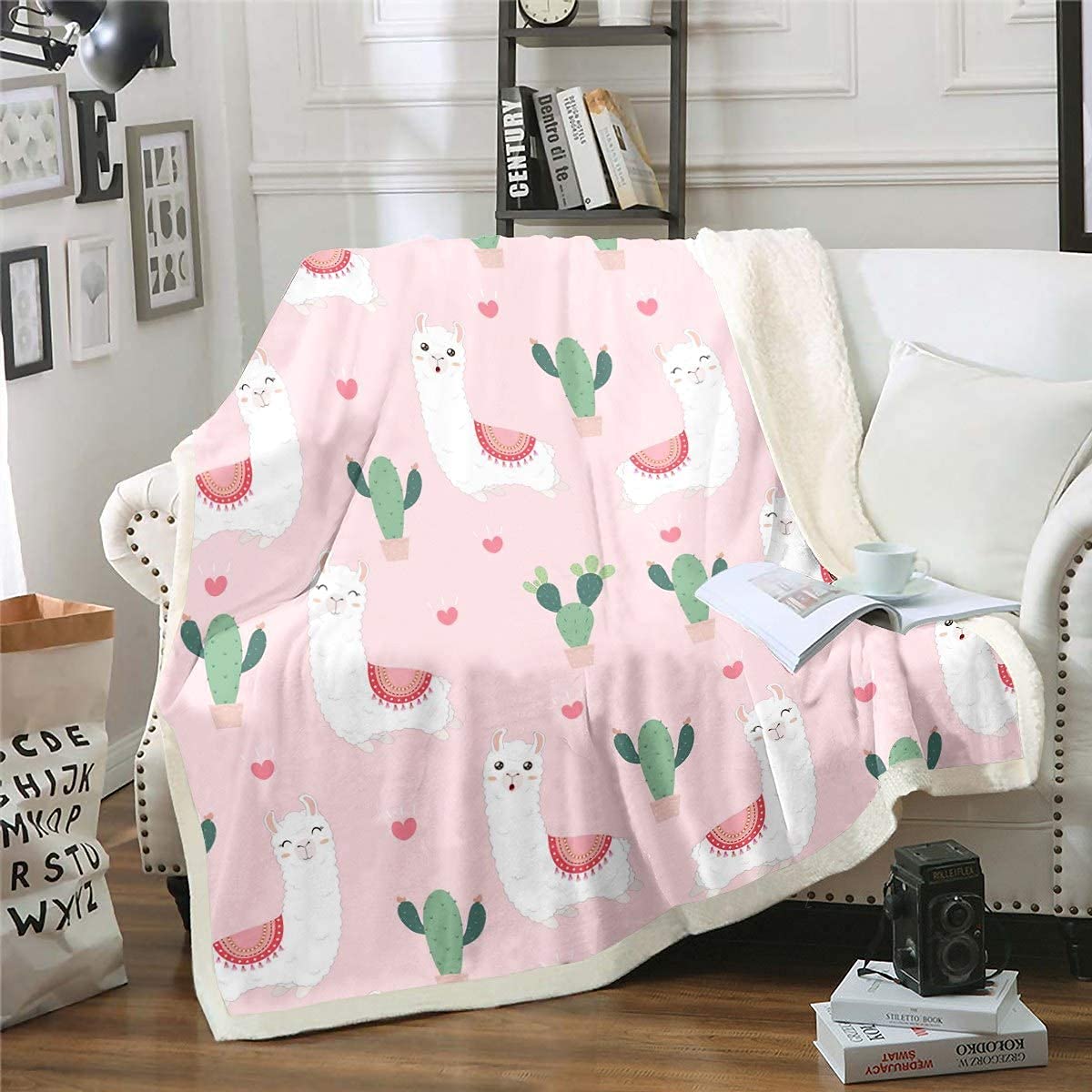Lama Alpaka Kuscheldecke Kinder Niedlich Lama Decke 150x200cm Mädchen Karikatur Lama Alpaka Flanell Fleecedecke für Schlafsofa Couch Rosa Schlafzimmer Dekor Südamerikanische Tiere Wohndecke