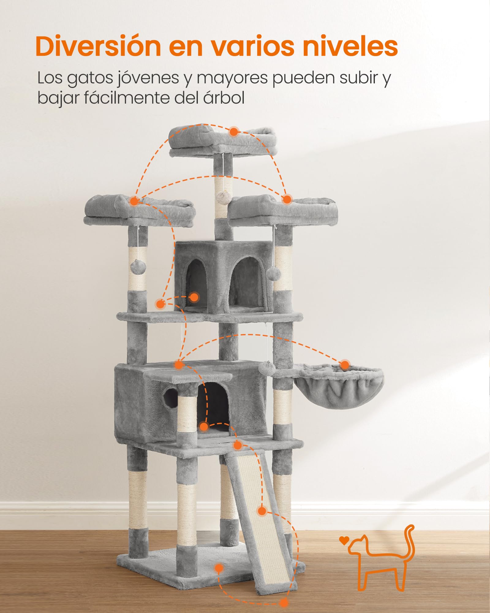 Feandrea Árbol para Gatos, XXL,169 cm, Gris Claro PCT019W01