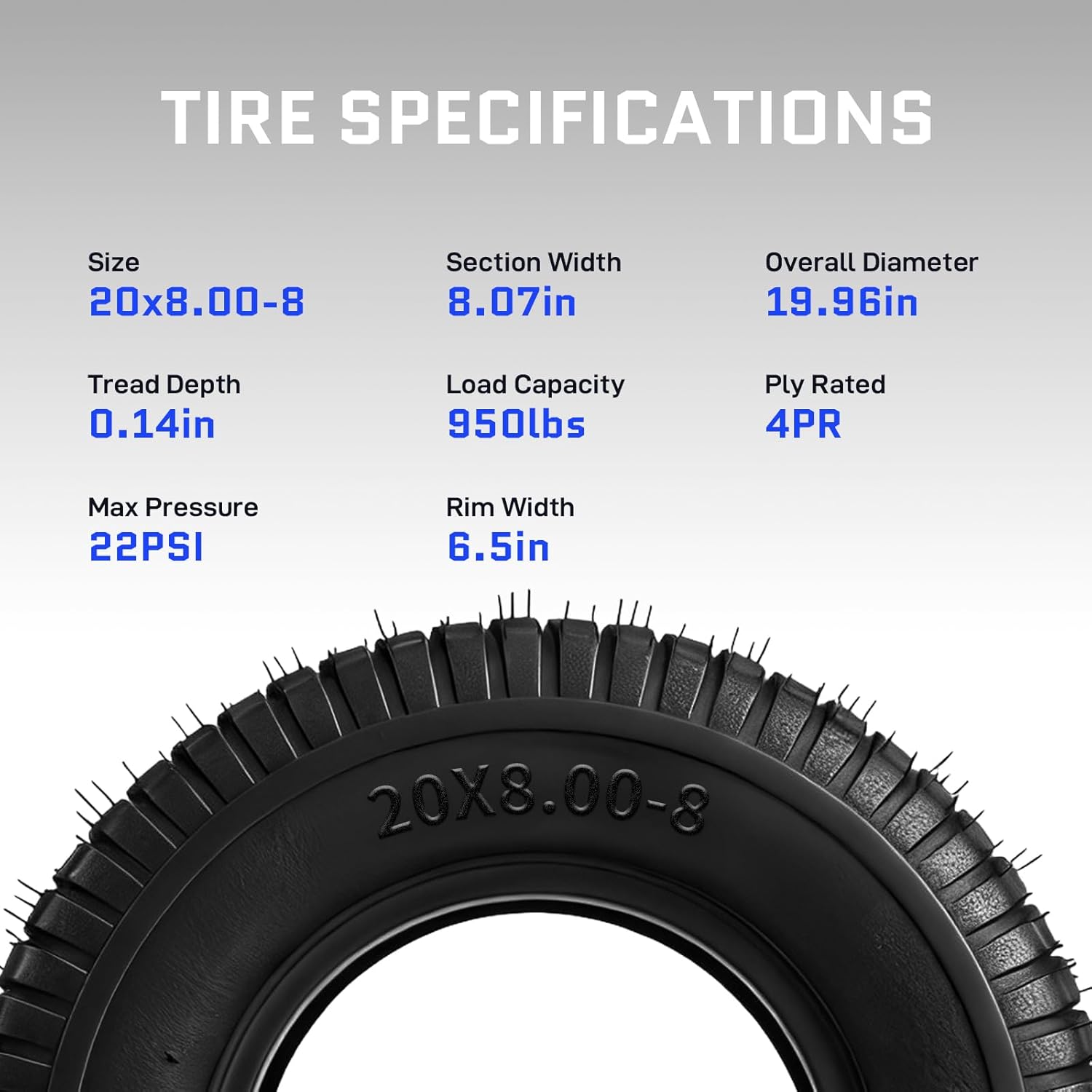 TRIBLE SIX 20x8.00-8 Lawn Mower Tire 4 Ply 20x8.00x8 Tubeless Tire Replacement for Garden Lawn Tractor Riding Lawn Mower, 2 Pack