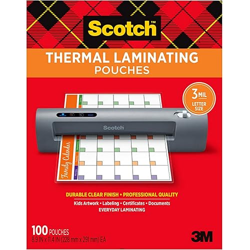 Scotch Thermal Laminating Pouches, 100 Pack Laminating Sheets, 3 Mil, 8.9 x 11.4 Inches, Education Supplies & Craft Supplies, For Use With Thermal Laminators, Letter Size Sheets (TP3854-100)