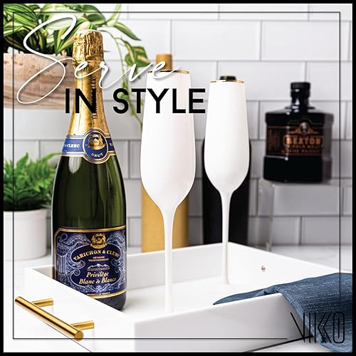 Miniatura 2 de Vikko Copas de champán con borde dorado, 8.5 onzas, elegante copa de champán blanco tostado, copas de champán, juego de 4 elegantes copas de vino
