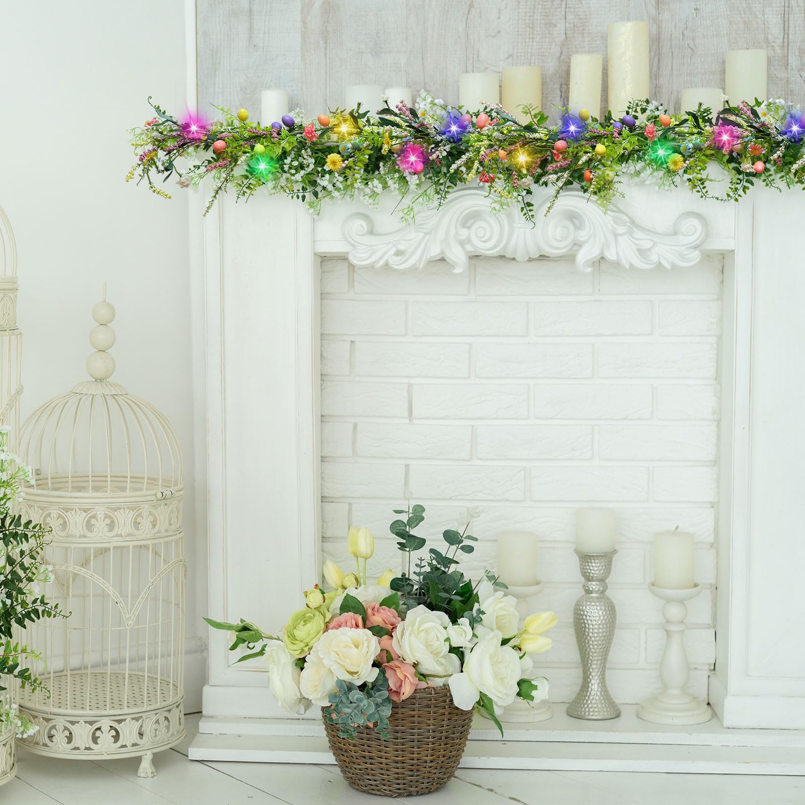 Hotop 6 ft Easter Egg and Mixed Berry Garland DIY Artificial Easter Decorations Garland Hanging Rustic Spring Pastel Long Easter Garland with Colored Lights Vine String for Holiday Parties Home Decor