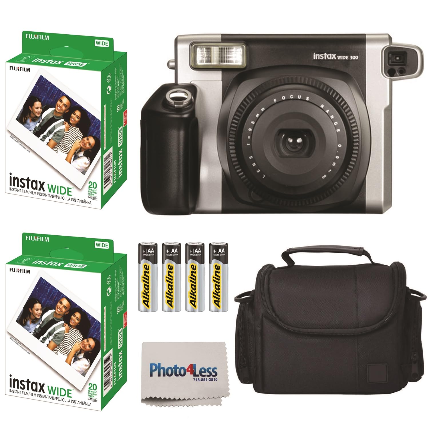 Fujifilm INSTAX 300 Photo Instant Camera With Fujifilm Instax Wide Instant Film Twin Pack Instant Film (40 Shots) + Camera Case With Photo4less Microfiber Cleaning Cloth- Accessory Bundle