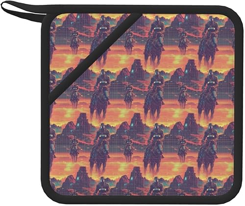 Pot Holders for Kitchen - Cyber Retro Western Cowboy Print Heat Resistant Silicone Pot Holders, Non Slip Oven Hot Pads, Potholders for Kitchen Decor