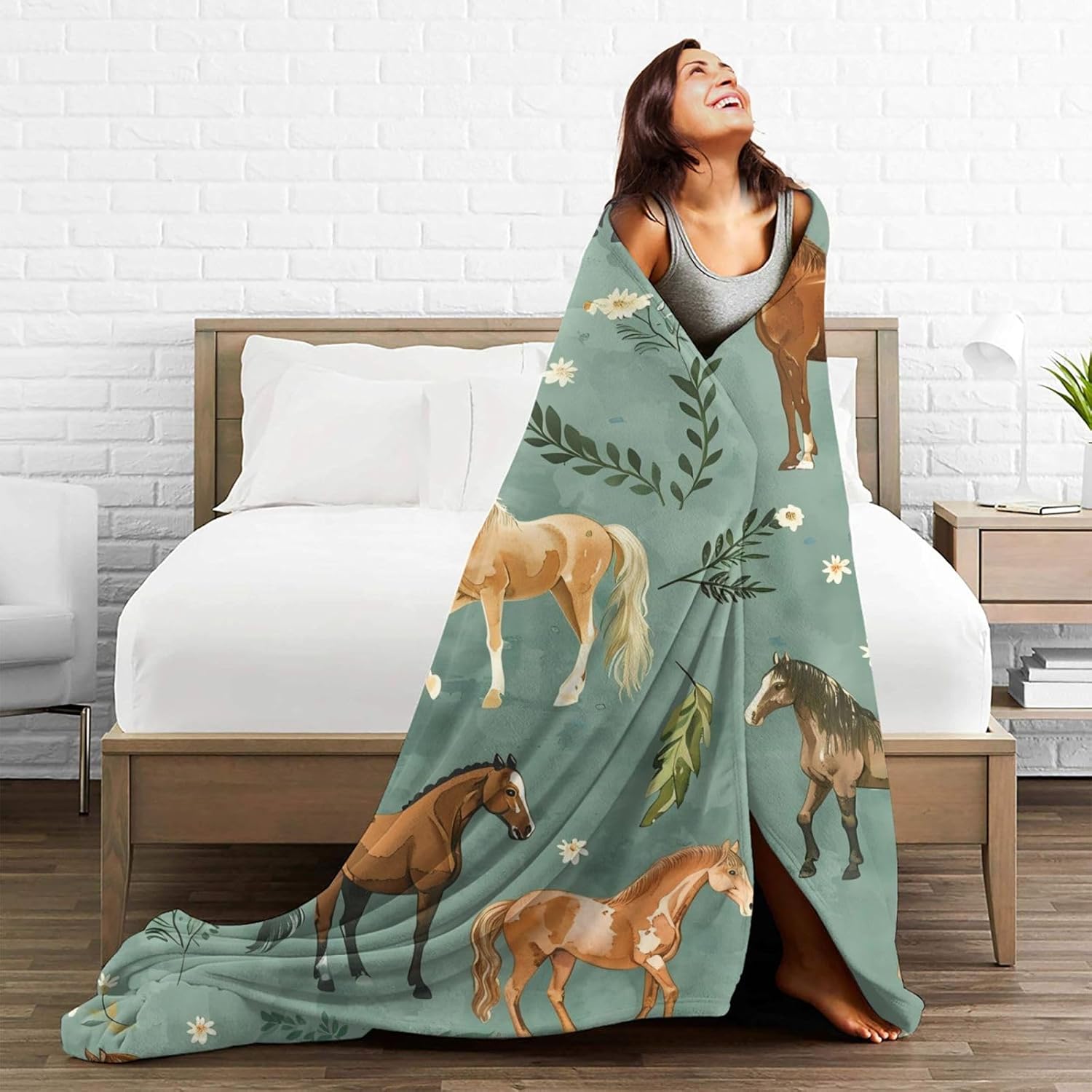 Horse Blanket Cute Horses Flowers Decor Throw Blanket Gifts for Girls Boys Animal Lover Couch Bedding Super Warm Soft Plush Lightweight Fleece Flannel Blanket for Kids Adults Men Women 50"X40" - Image 7