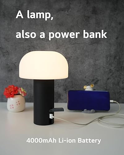 Miniatura 4 de Lámpara de mesa de hongos para exteriores, recargable, lámparas inalámbricas para patio, impermeable, lámpara portátil con carga USB, luz nocturna