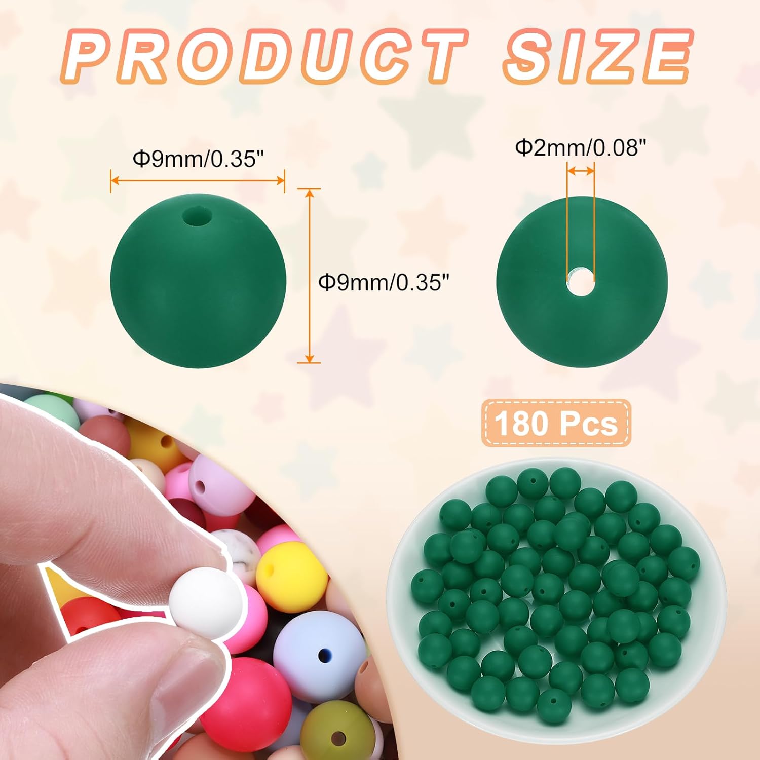 HARFINGTON 180Pcs Silicone Beads 9mm Round Rubber Focal Beads Bulk for Pens Keychain Bracelet Necklace DIY Crafts Making, Deep Green - Image 2