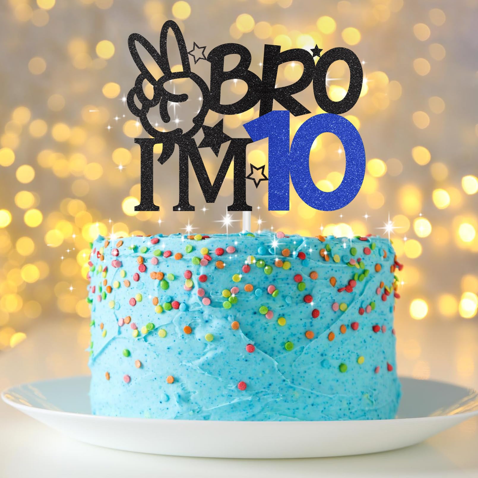"Bruh I'm 10" Tortenaufsatz Mit Glitzer - 10. Geburtstag Dekoration In Schwarz/Blau