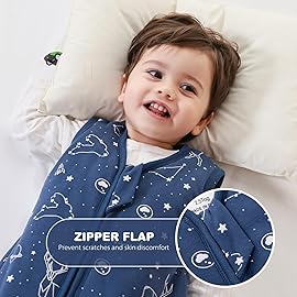 Mosebears Sleep Sack Baby Winter Wearable Blanket with 2-Way Zipper,2.5 TOG Cotton Sleep Sack Unisex(Navy Blue,6-12 Months)